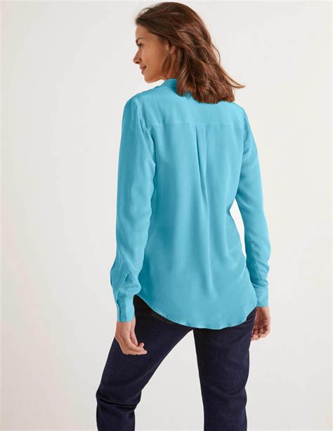 Femme Blouse Sans Col En Soie Bleu Lomond Tops T Shirts Boden