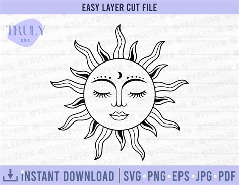 Celestial Sun Svg Mystical Svg Sun Svg Moon Svg Boho Svg Sun Face