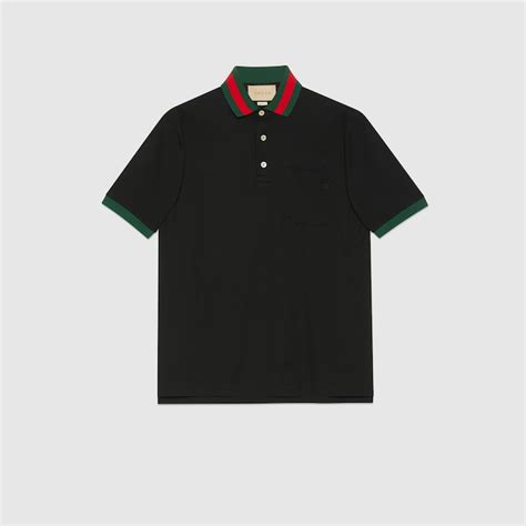 Poloshirt Aus Baumwoll Piqu Mit Web Am Kragen In Schwarz Gucci De