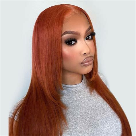 Straight Burnt Orange Wig Layered Human Hair Lace Wig West Kiss Hair