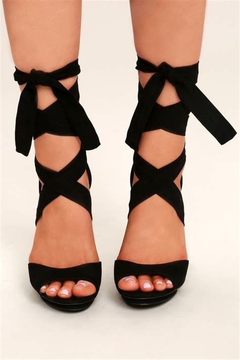 Lovely Black Heels Lace Up Heels Vegan Suede Heels Lulus