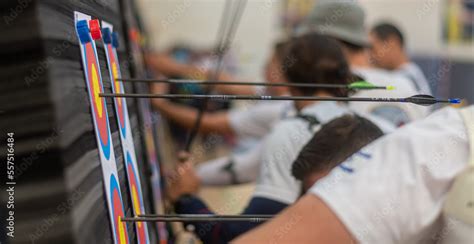 High resolution Archery indoor competition scene Stock Photo | Adobe Stock