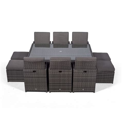 Giardino Rattan 6 Seater Cube Dining Table And Chairs Set With 4 Stools