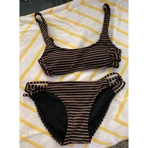 Xhilaration Swim Xhilaration Black Brown Striped Bikini Set With