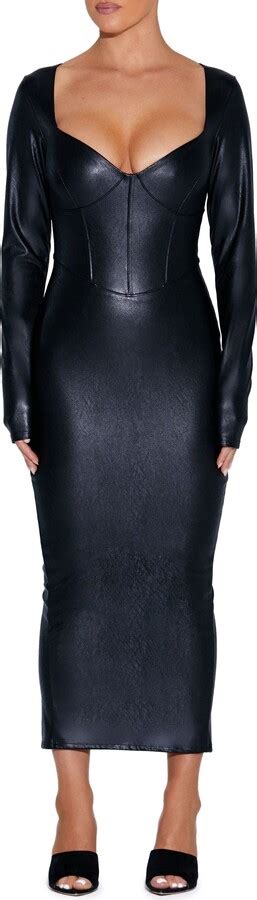 Naked Wardrobe Down To The Corset Long Sleeve Faux Leather Dress ShopStyle