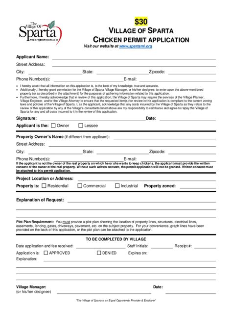 Fillable Online 30 Village Of Sparta Chicken Permit Application Fax