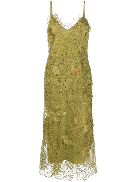 Alberta Ferretti Embroidered Midi Dress In Green Lyst