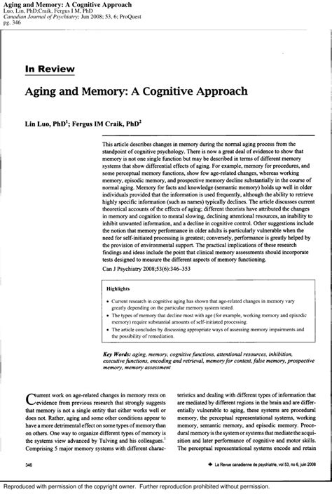 Pdf Aging And Memory A Cognitive Approach