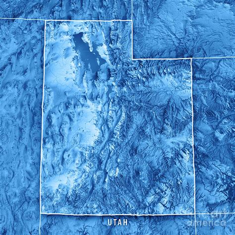 Utah State Usa D Render Topographic Map Blue Border Digital Art By