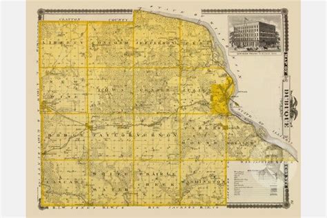 Dubuque County IA Map 1875 Old Map of Dubuque Iowa Art - Etsy | Vintage ...