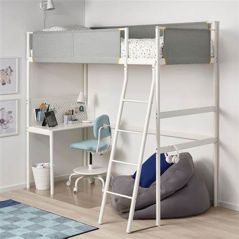 Vitval Loft Bed Frame With Desk Top White Light Grey Single Ikea