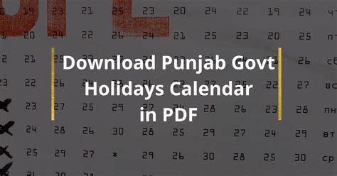 Download Punjab Govt Calendar In Pdf 2024 Gazetted Holidays 2024