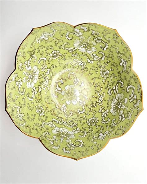 Vintage Japanese Porcelain Acf Hong Kong Green Lotus Flower Bowl Gold