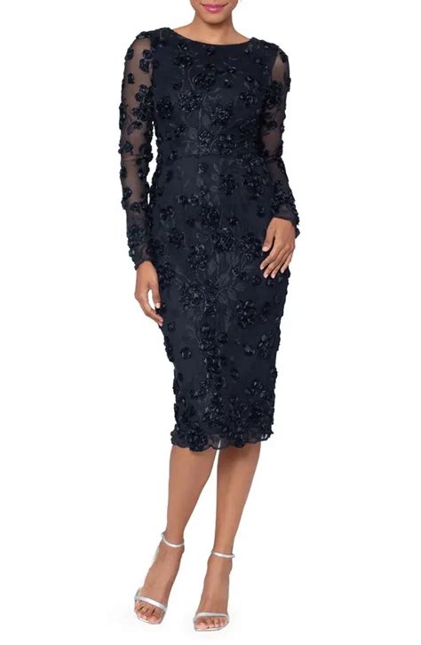 Xscape Soutache Lace Long Sleeve Cocktail Dress Black Editorialist