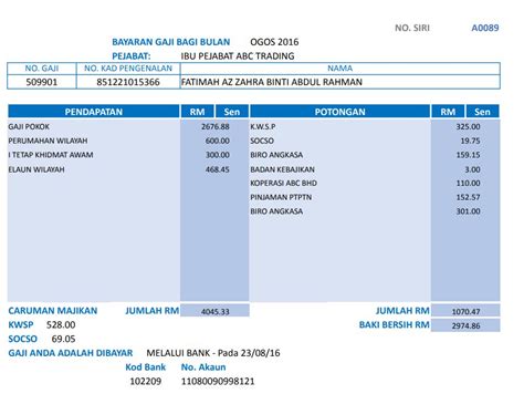 Contoh Slip Gaji Dan Buat Payslip Secara Online