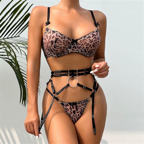 Novo Produto Lingerie Sexy Leopardo Impress O Sexy Selvagem Terno De Tr S Pe As Pronto Estoque