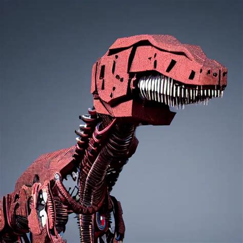 Still Of A Cyborg T Rex Red Eyes Robotic Extended Stable Diffusion