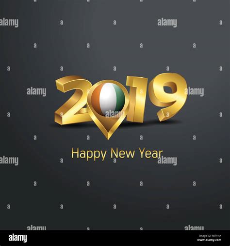 Happy New Year 2019 Golden Typography With Cote D Ivoire Ivory Coast