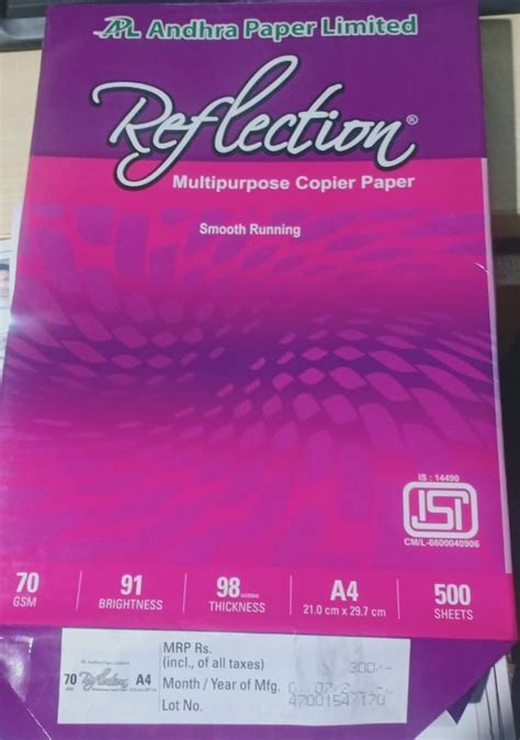 Paper White REFLECTION 70 GSM A4 For Printing Photo Copying Xerox