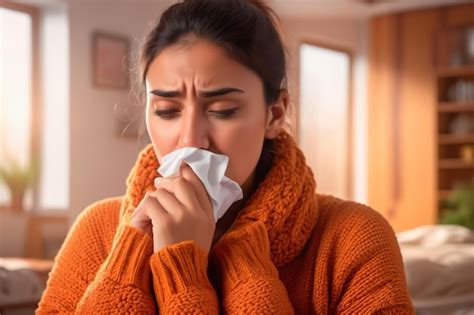 Gripe Latina Jovem Preocupado Roupas Quentes Sintomas De Resfriado Sentir Se Mal Constipa O
