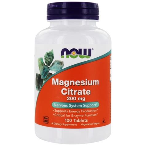 Магний Цитрат, Magnesium Citrate Now 200 mg 100 таблеток Now Foods, Нав ...