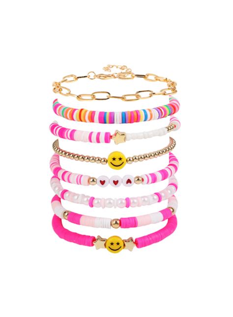 Smiley Armbanden Set Roze 8 Delig Fashion Favorite Fashion