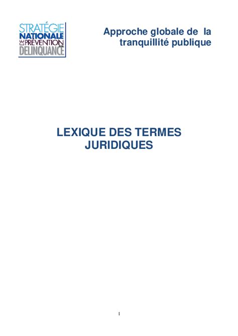 Pdf Lexique Des Termes Juridiques Approche Globale De La Tranquillité