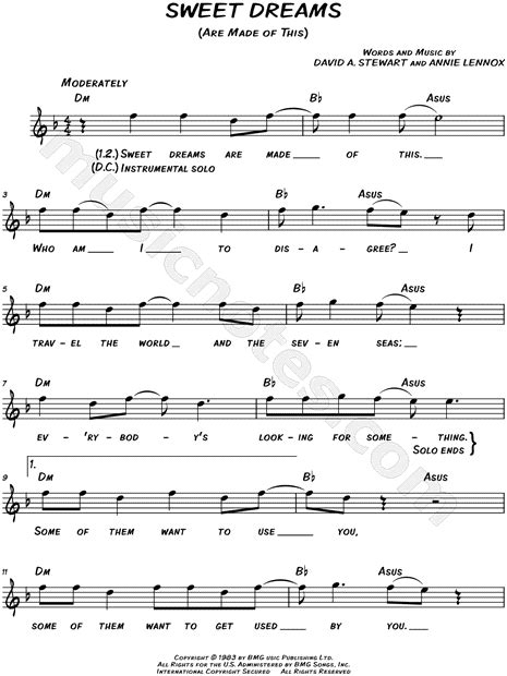 Eurythmics Sweet Dreams Are Made Of This Sheet Music Leadsheet In