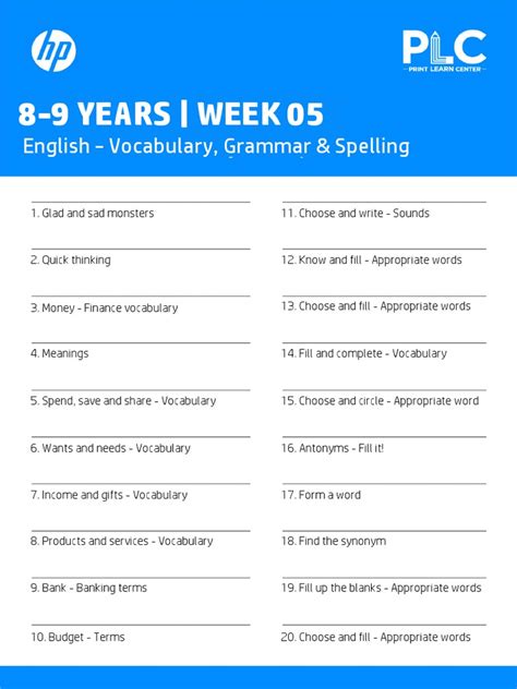 class3-english-grammar-vocabulary-and-spelling-worksheet | PDF | Money ...