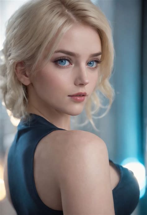 Frau Realistischer Charaktercoiffed blonde hair blaue Augen Anime große Brust allein