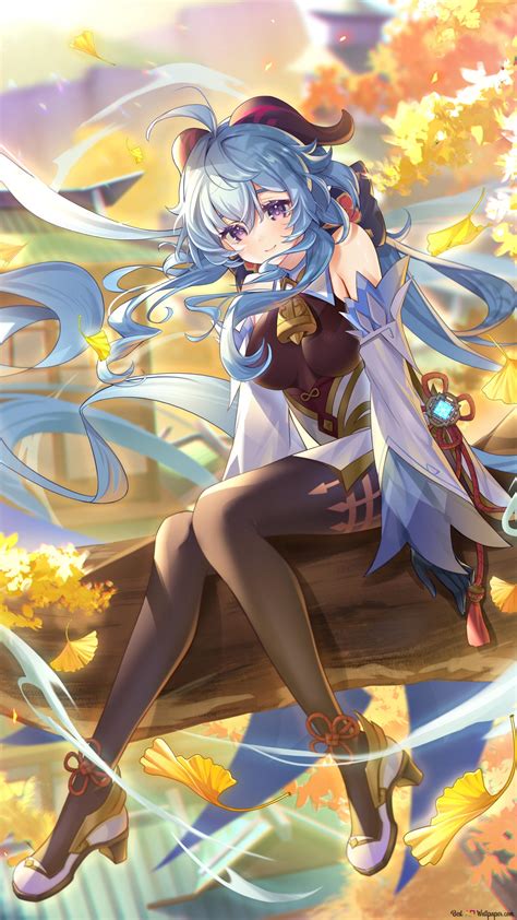 Cute Anime Girl Ganyu Sitting Alone At Tree Branch Ganshin Impact 2k
