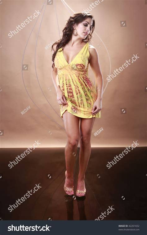 Sexy Brunette Yellow Dress Stock Photo 42261652 Shutterstock