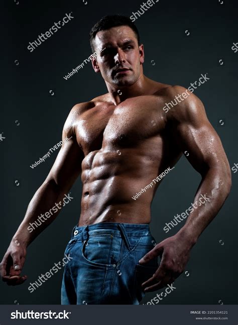Sexy Caucasian Man Jeans Standing Naked Stock Photo Shutterstock