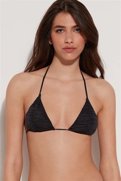 Top de Bikini Triángulo con Relleno Extraíble de Microfibra Reciclada Fruncida Tezenis