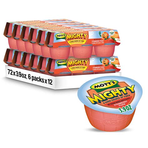 Motts Mighty Strawberry Peach Applesauce 39 Oz Cups 72 Count 12 Packs Of 6 No Sugar Added