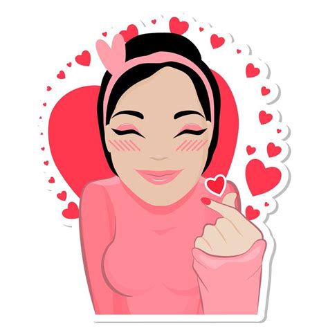 Love Cartoon Friendly Brunette Woman Smiles And Squints With Love Smiling Girl Flirts And A