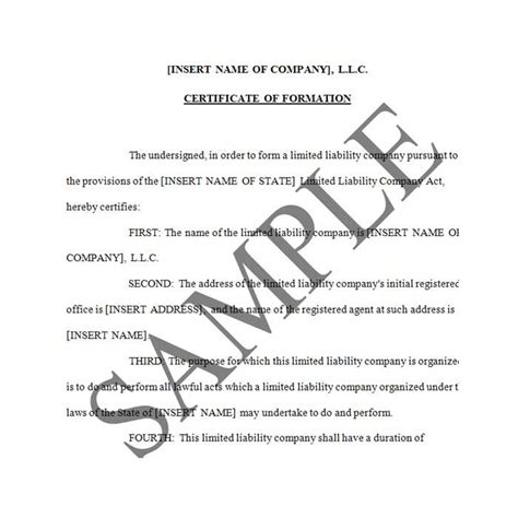 Certificate Of Formation For A Single Limited Liability Company