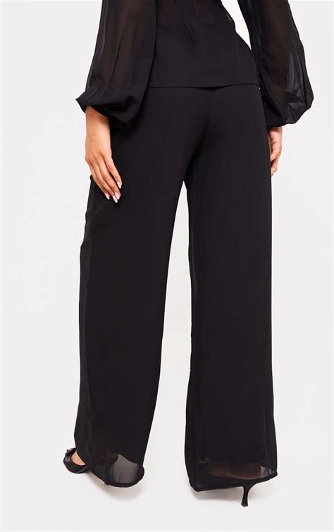 Black Wide Leg Chiffon Pants Co Ords Prettylittlething Usa