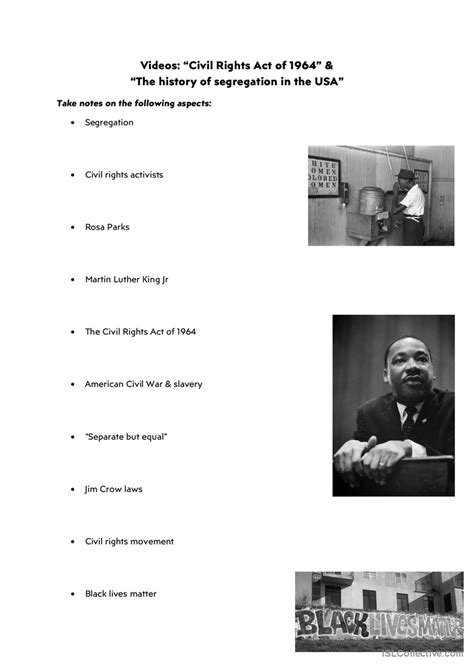 Racial Segregation The Civil Right English ESL Worksheets Pdf Doc