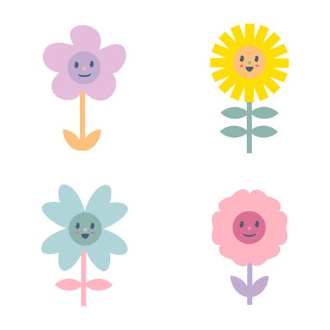 Set Of Y2k Cute Groovy Smile Flower Stickers 11113792 Vector Art At