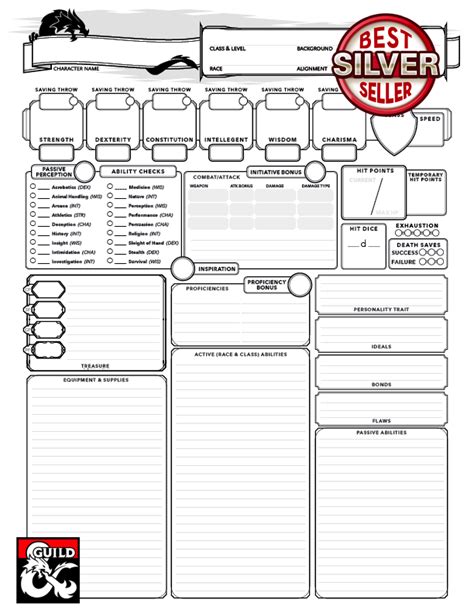 Dandd 5e Player Character Sheet Dungeon Masters Guild Wargame Vault