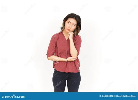 Thinking Gesture Of Beautiful Asian Woman Isolated On White Background