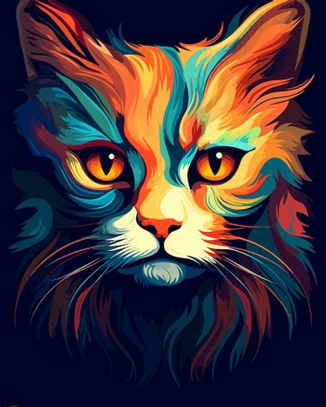 Uma Pintura De Um Gato Fundo Azul E Um Gato Vermelho E Branco