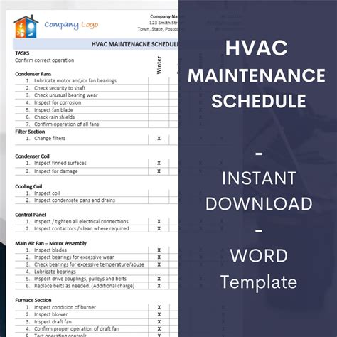 Hvac Maintenance Schedule Preventative Maintenance Cleaning Template