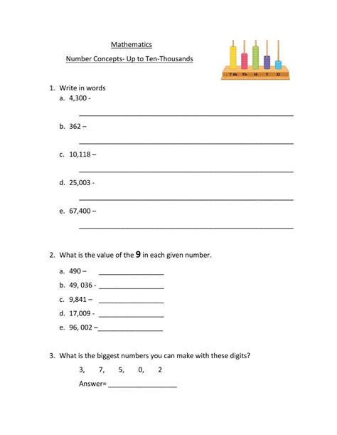 number concept   ten thousands worksheet worksheets library