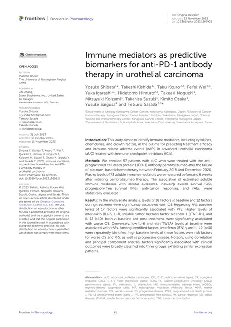 PDF Immune Mediators As Predictive Biomarkers For Anti PD 1 Antibody