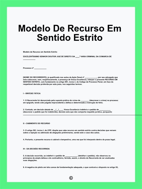 Lei Em Sentido Estrito - Modelo De Recurso Em Sentido Estrito