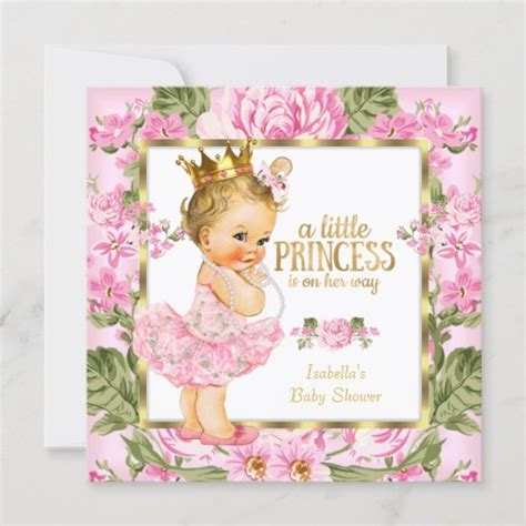 Princess Baby Shower Pink Gold Rose Floral Blonde Invitation Zazzle