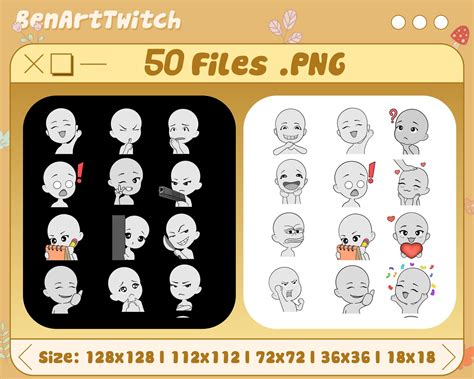 50x Diy Custom Emote Base Twitch Emotes Pack Chibi Base Draw Your Own