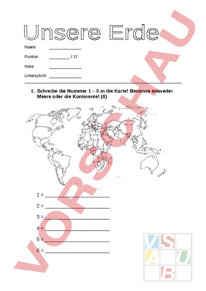 Arbeitsblatt Lernzielkontrolle Erde Geographie Gemischte Themen